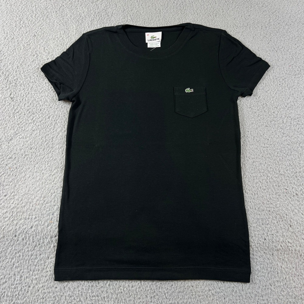 Lacoste Pocket T-Shirt Women US Size M (EU/8) Black Embroidered Logo Cotton NWT - Picture 1 of 10